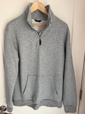 Coofandy Men's Quarter Zip Pullover Heather Gray Textured Knit M